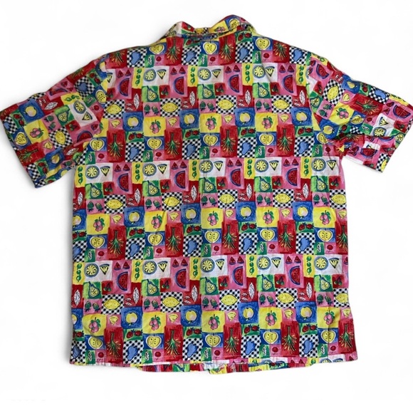 90s Napa Valley Fruit Print Button Up Top Shoulder Pad Retro Melon Pear Shirt PM - Picture 3 of 6